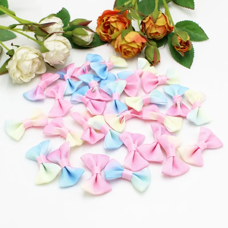 30Pcs/lot multicolor Mini Small Pringting Ribbon Bow Pet Bowknot Craft ONLY BOW NO CLIPS DIY Wedding Decor Accessories