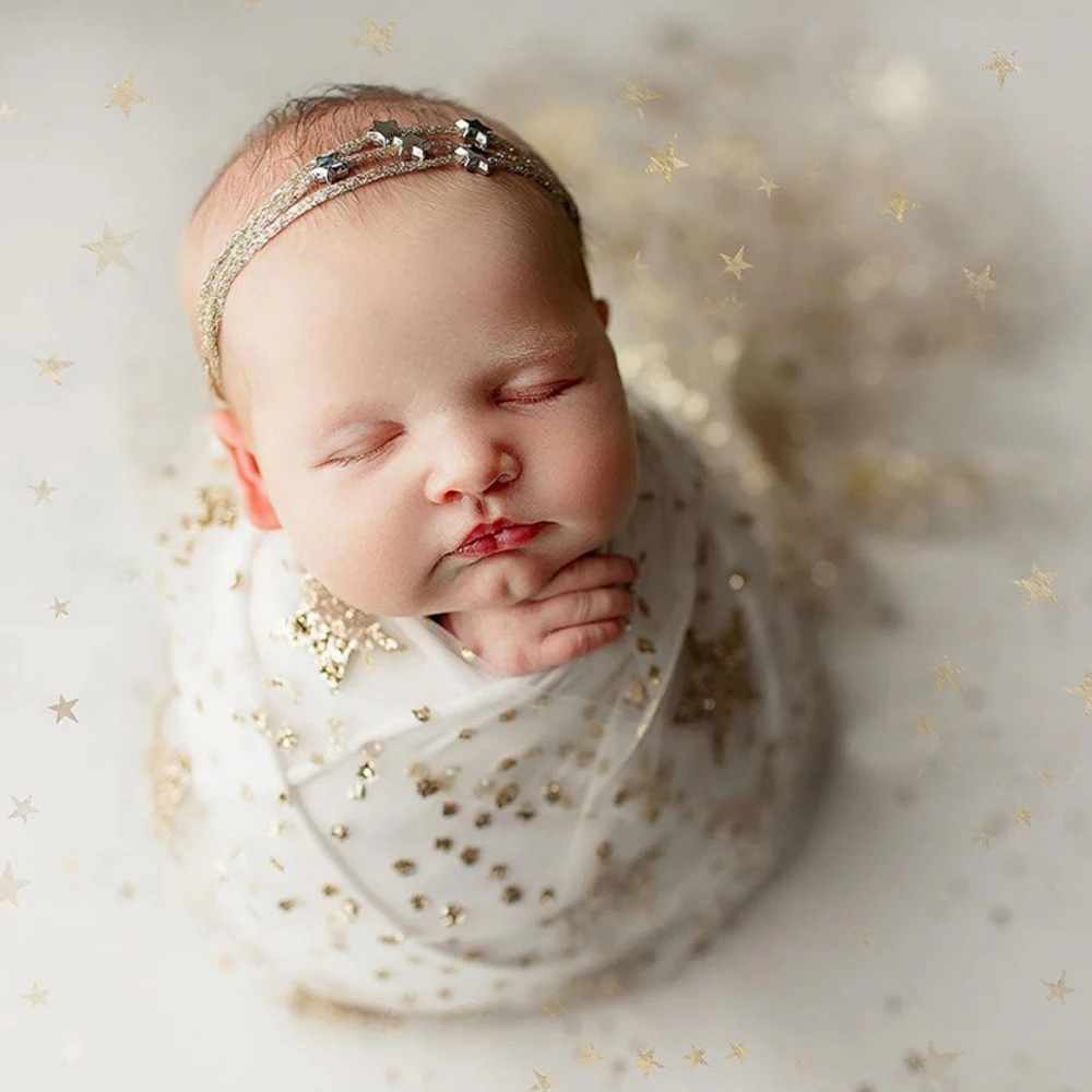 Newborn Photography Props Bling Star Wrap Baby Blanket Photo Background Bronzing Fabric Glitter Cloth Photo Studio Accessories