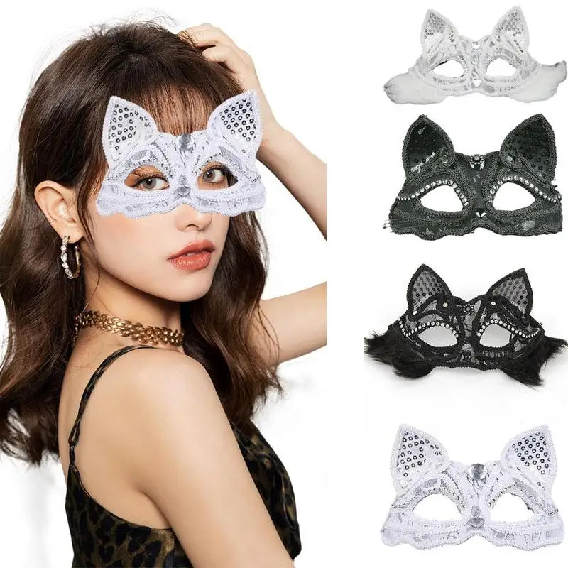 

Sexy Party Women Mask Half Lace Face Cover Masquerade Halloween Party Dress up Party Props Eye Mask Lace Up Half Fox Lace Mask