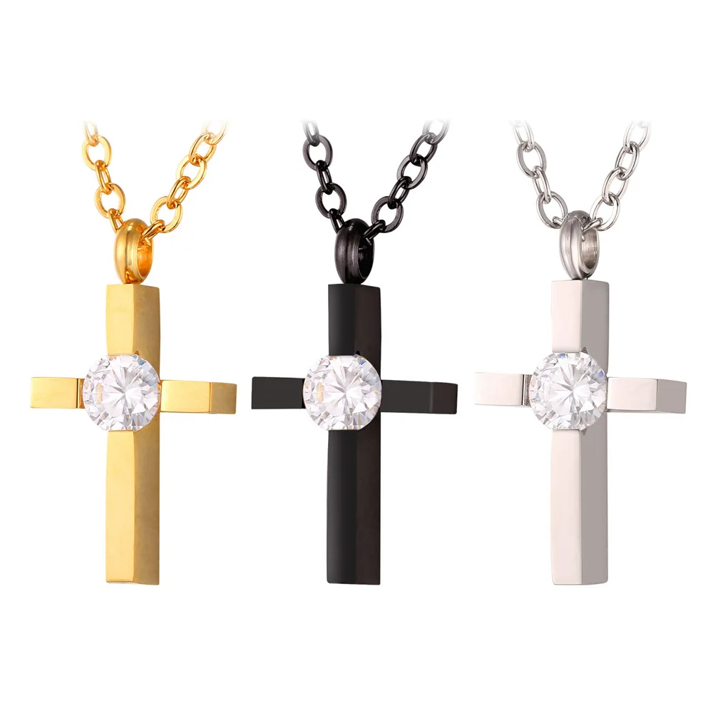 

ChainsPro Cross Necklaces & Pendants Gold/Black Color Stainless Steel Zirconia Necklace Women Men Christian Jewelry P019