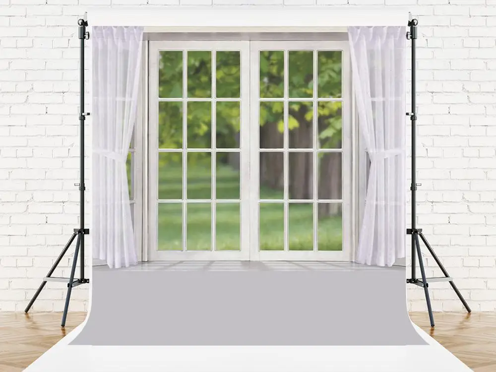 VinylBDS Indoor Photography With Window Background Scenic Glass Door Photography Backdrops Curtains Photography Backdrop 3155 LK