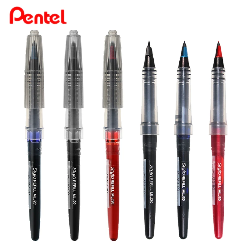 

3pcs Japan Pentel Tradio Pulaman Pen Refill MLJ20 for TRJ50 0.7-2.0mm Duckbill Shape Fiber Nib Black/Blue/Red Color