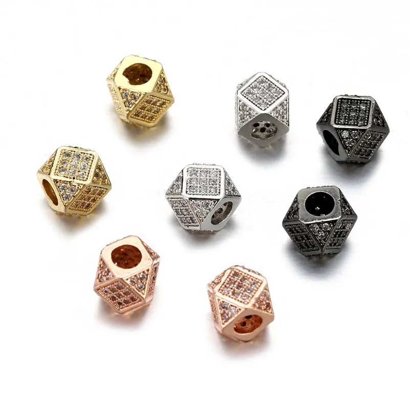 Geometric CZ DIY Rhombus Beads Charms for European Bracelets Necklace Fashion Spacer Cubic Zircon Beads Jewelry Making Findings