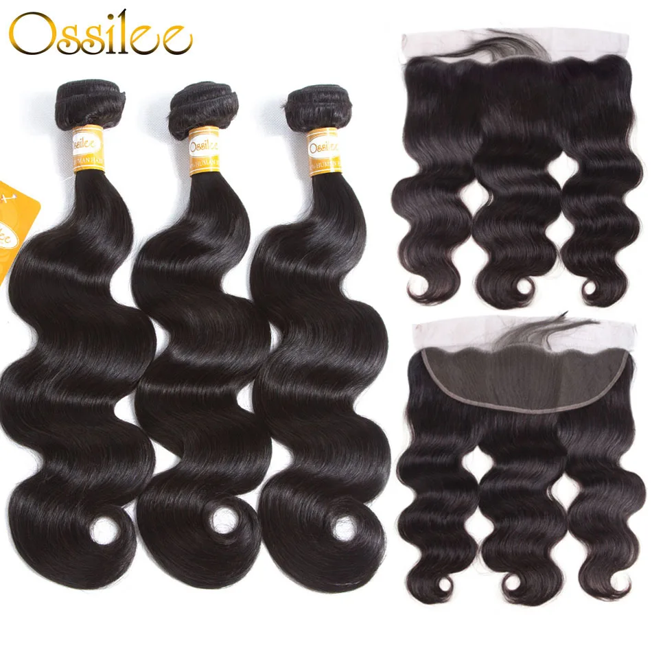 

Ossilee Pre Plucked Lace Frontal Closure With Bundles Body Wave Bundles With Closure Remy Peruvian Hair Bundles With Closure