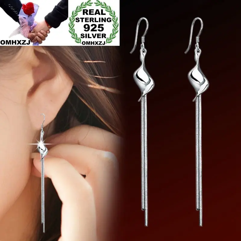 OMHXZJ Wholesale European Fashion Woman Girl Party Wedding Gift Long White Tassel 925 Sterling Silver Drop Earrings EA341