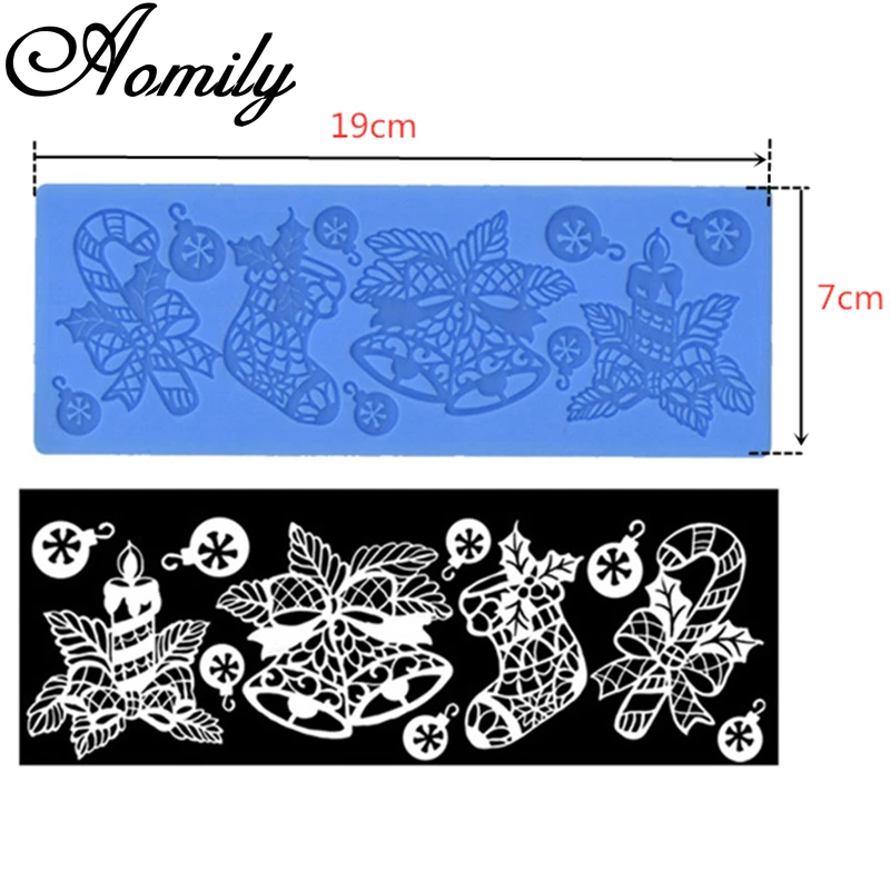 Aomily Christmas Socks Bells Cake Silicone Mold Christmas Decorating Fondant Mousse Sugar Craft Icing Mat Pastry Chocolate Mold