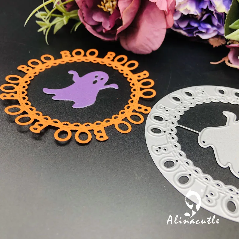 Alinacutle Metal Cutting Die Cut Halloween Ghost BOO Cirlce Scrapbooking Paper Craft Handmade Card Punch Art Cutter