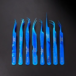 VETUS pinzas originales serie MCS Premium, pinzas para pestañas, azul brillante, punta fina Ultra precisa para extensiones de pestañas voluminosas