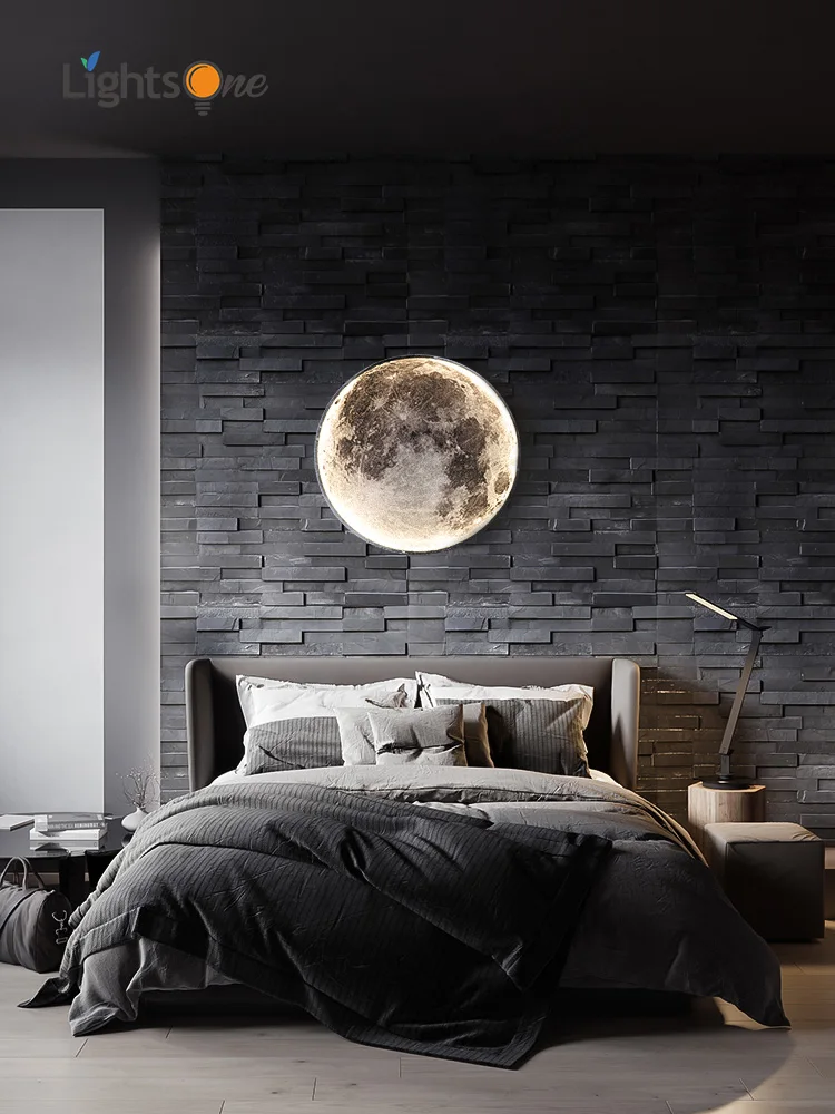 Lámpara de pared de Luna, mural creativo moderno, lámpara de decoración de pared de fondo de sala de estar, arte minimalista, luz de pared de