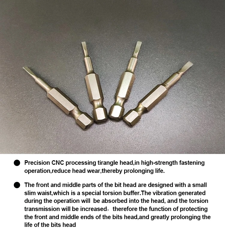 Conjunto de brocas com 6 peças de chave de fenda magnética, pontas triangulares, aço s2, 1/4 ", haste hexagonal, cabeça de 50mm, adequado para chaves de fenda elétricas