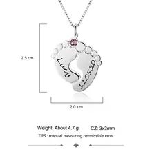 Personalized baby feet necklace with birthstone and silver pendant #3