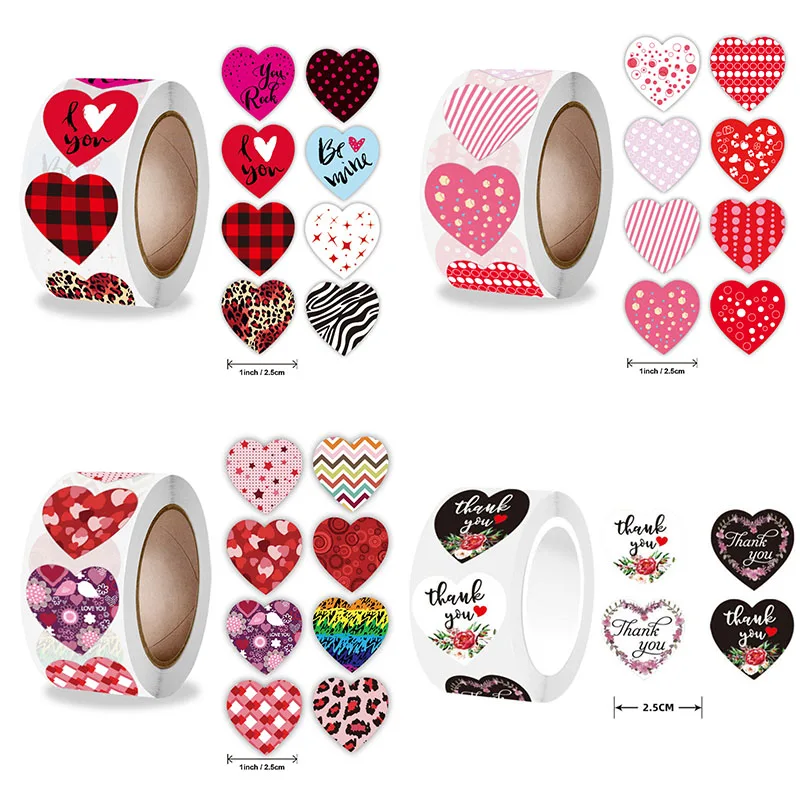 500 Heart-shaped Stickers, Seal Labels, Thank You Labels, Scrapbook Packaging and Wedding Decoration Stationery Stickers