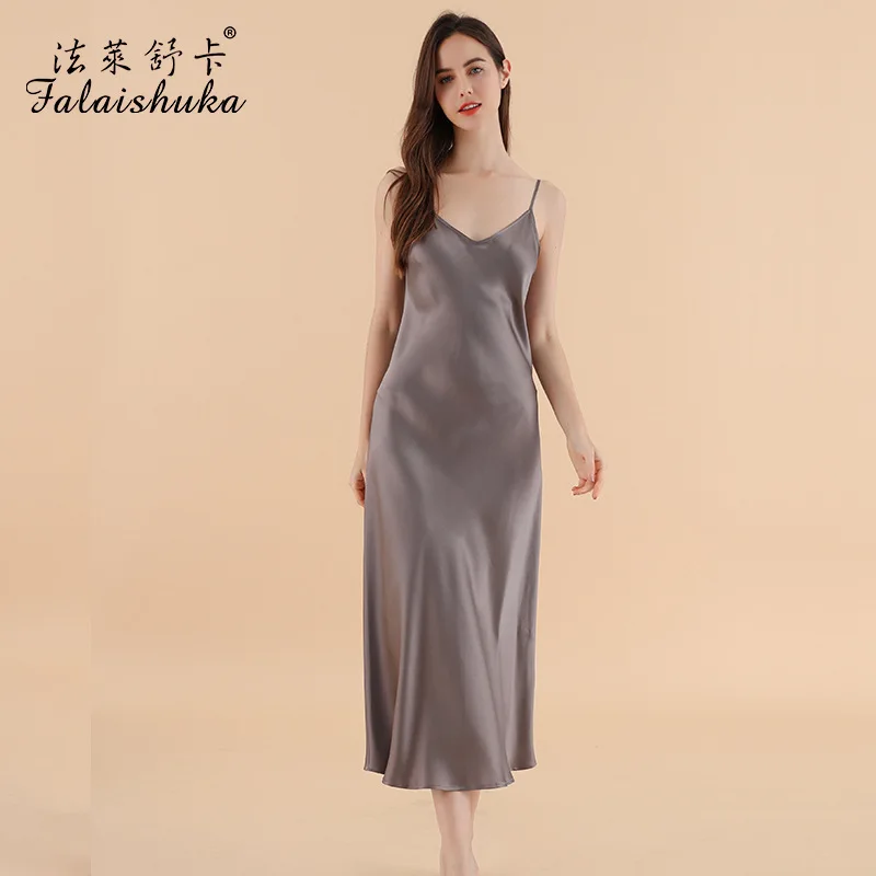 25 momme Customizable 100% Genuine Silk long Dress Women Sleepwear Spaghetti straps longuette Women Nightgowns D3667