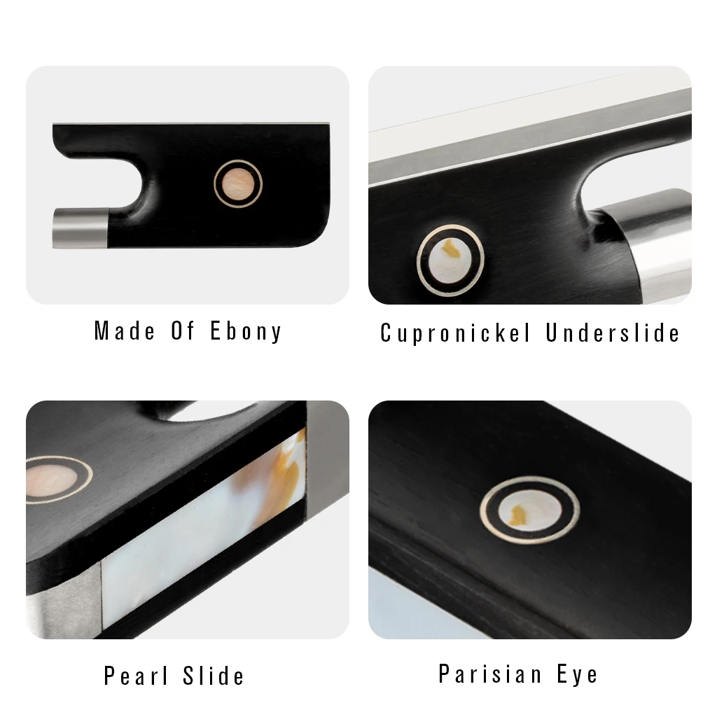 1Pcs Cello Bow Ebony Frog Abalone Shell Slide Parisian Eyes Inlay Cupronickel Cello Bow Luthier Frog Useful Accessories