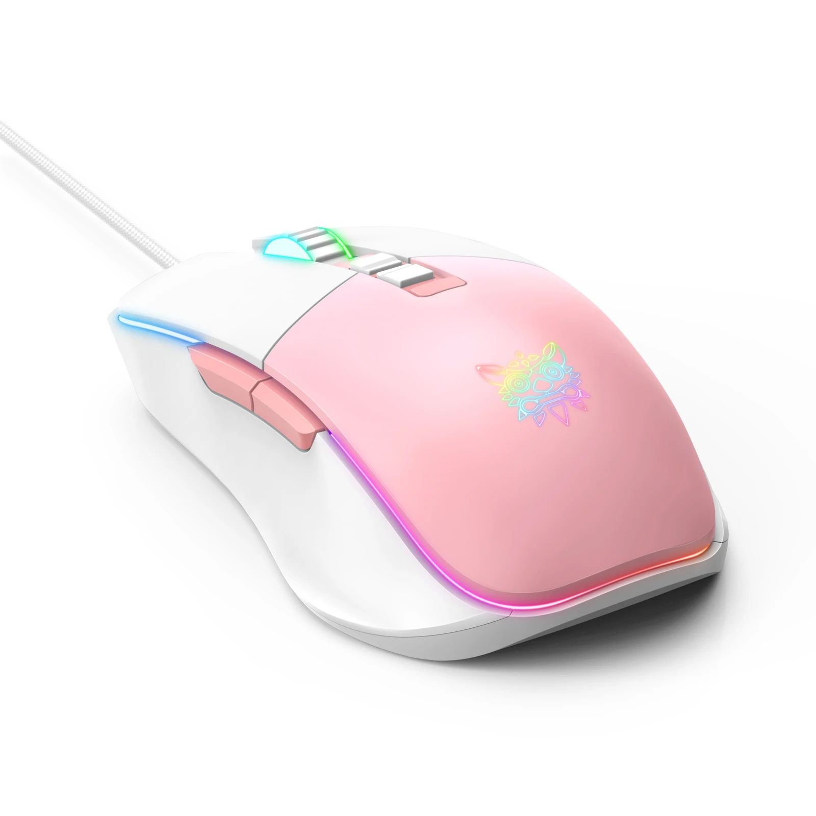 Mouse da gioco DPI 7200, luce LED RGB, Mouse cablati USB, per Computer portatile Gamer rosa bianco