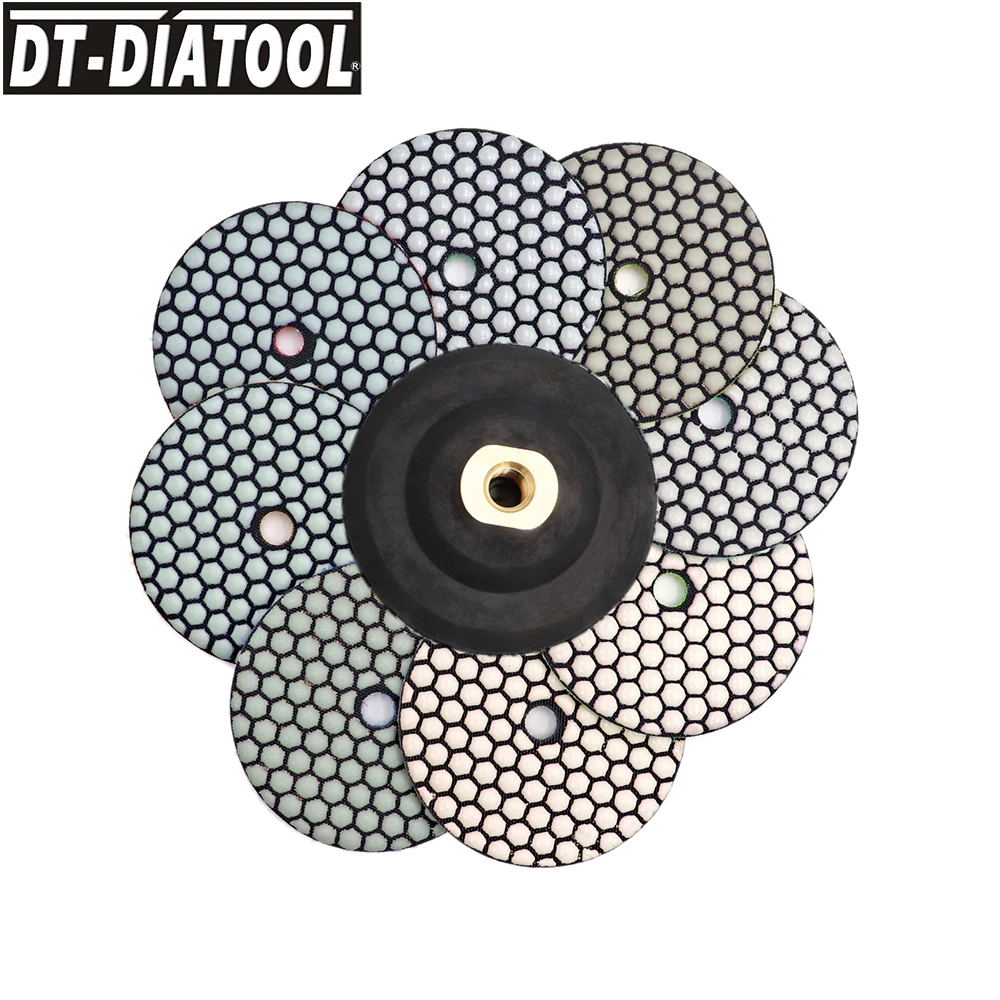 DT-DIATOOL 9pcs/set Flexible Diamond Dry Polishing Pads Resin Bond Sanding Disc For Granite Marble Dia 4