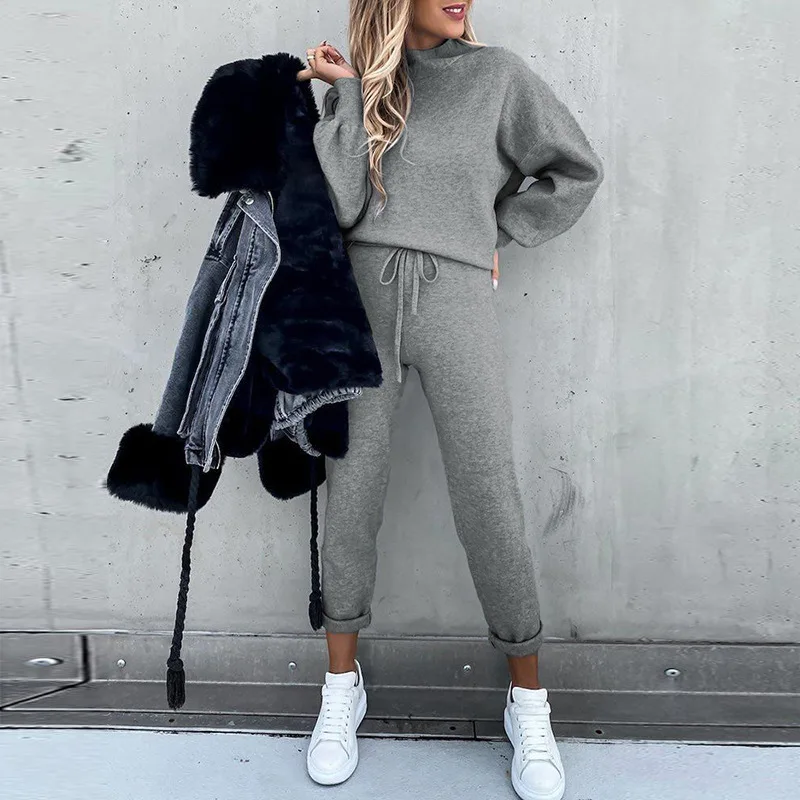 Hoodies Suit Winter Spring Solid Casual Tracksuit Women Fleece 2 Pieces Set Sports Sweatshirts Pullover Home Sweatpants Outfits