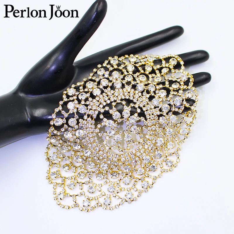 Rhinestone Patches Gold Silver For Women Sew On Clothes Arm Sleeves Crystal Decals DIY Applique neckline Wedding Shoe Bag YHZ031