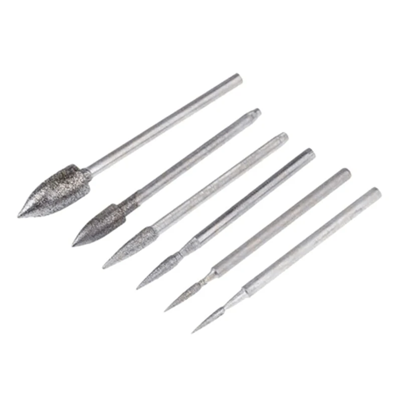 6x Conical Grinding Head 1.65-1.96'' Diamond Grinding Needle Bits Shank Needle Metal Stone Engraving Points Tool