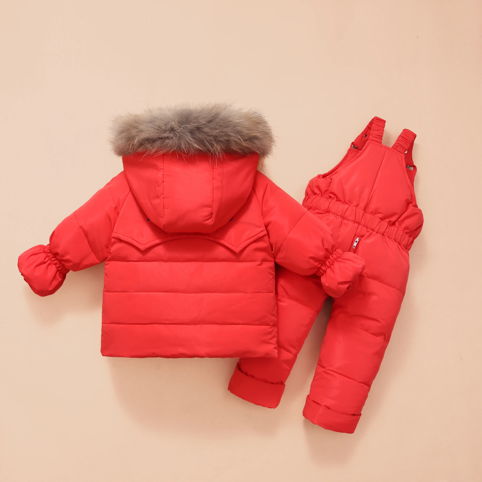 -30 Degrees Winter Children Down Jacket Clothing Sets Fur Collar Girls Down Jackets + Overalls Kids Warm Suit For toddler Boys