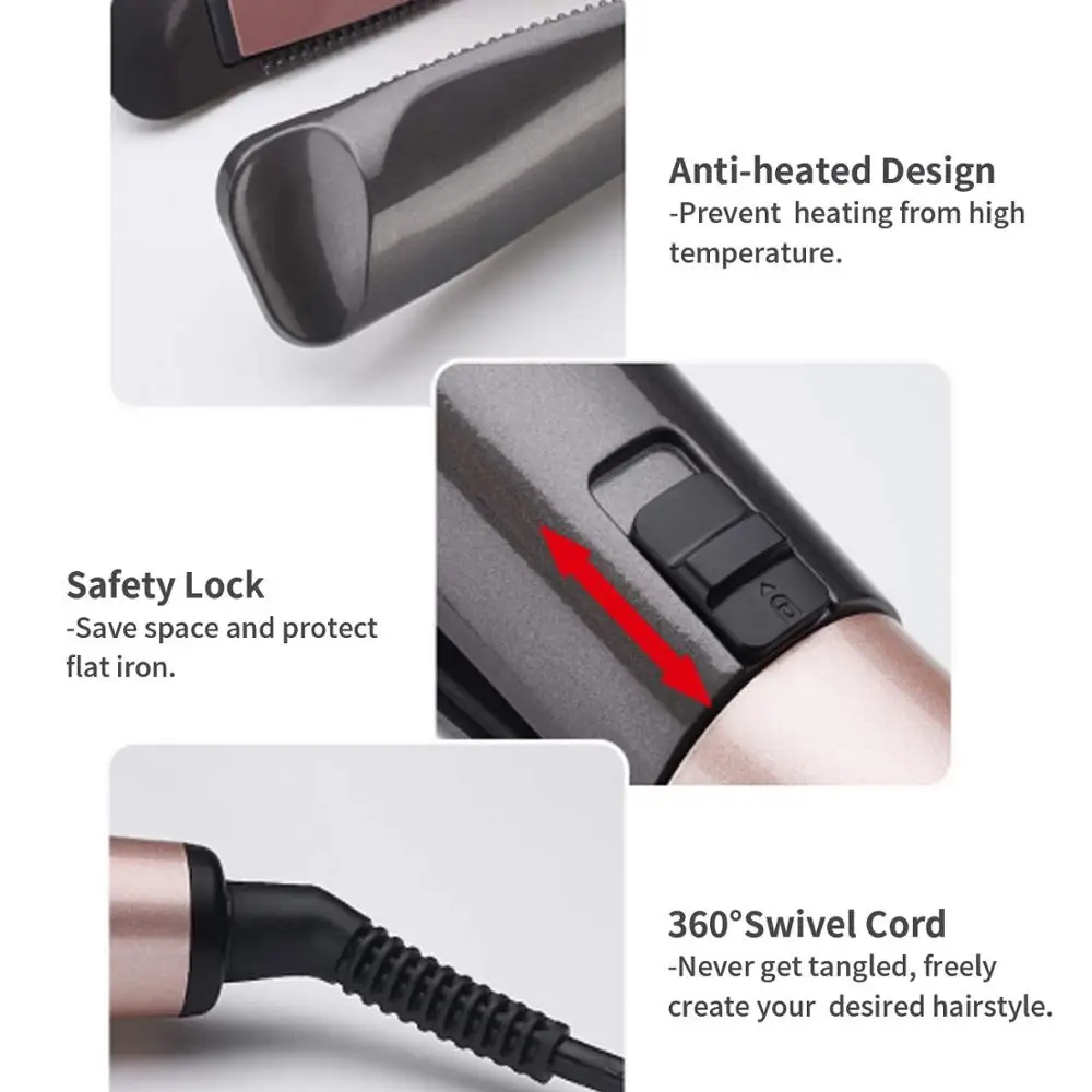 مكواة فرد الشعر الكهربائية المهنية مكواة تجعيد مموج الشعر 2 في 1 مكواة فرد الشعر السيراميك الملتوية حديد مسطح الطراز