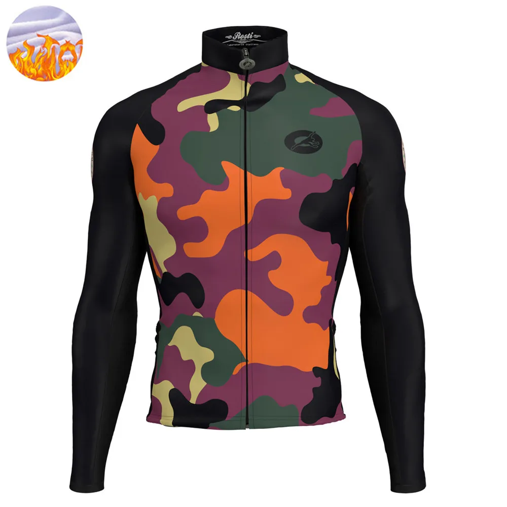 Rosti 2021 Winter Cycling Jersey Thermal Fleece Men Long Sleeve Jersey Outdoor Mountain Bicycle Keep Warm Light Jacket Ciclismo