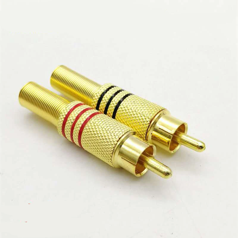 DALCAN 4Pcs/2pairs Gold Plated RCA Connector Plug Audio Male Connector With Metal Spring Cable Protector red black