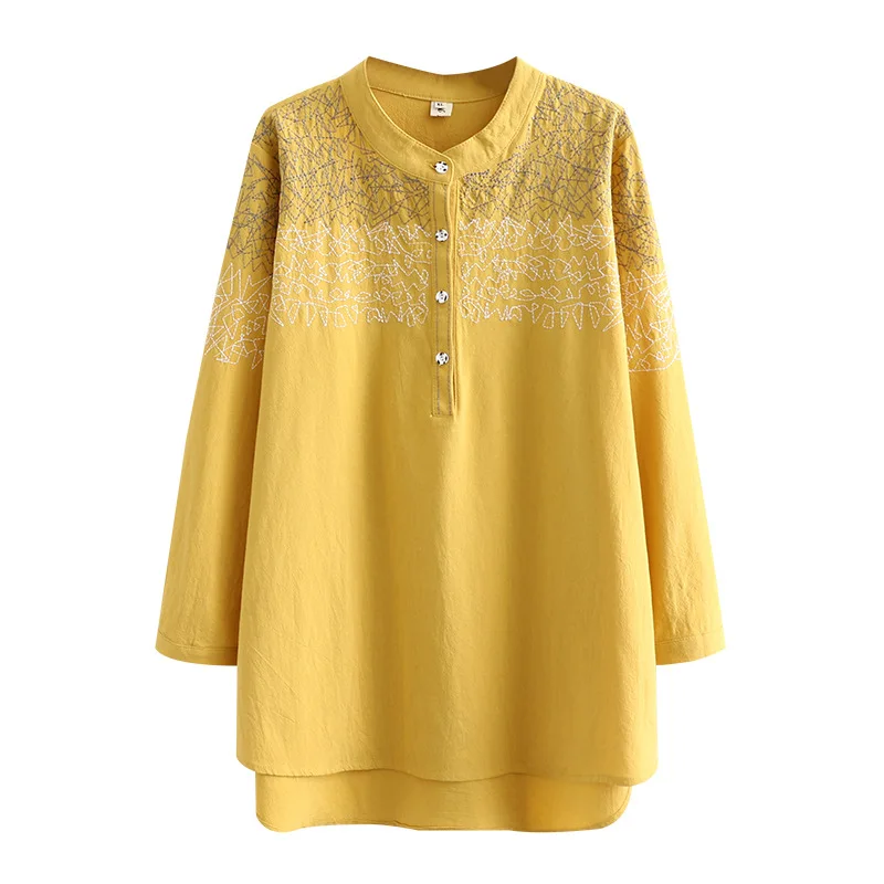 Autumn Women Shirts Ladies Solid Tops Female Long Sleeve Blouses Washed Cotton Embroidery Loose Plus Size Clothing K73 137