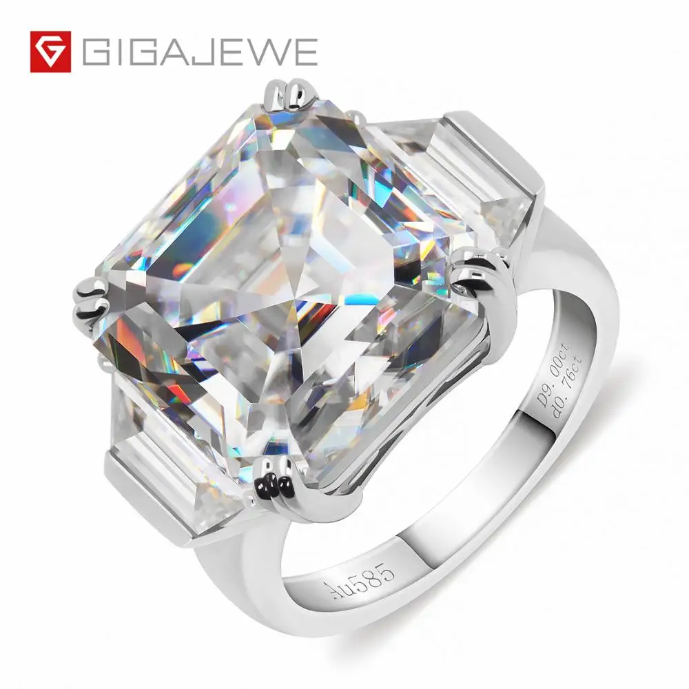 GIGAJEWE Total 9.76ct 12.0mm Moissanite D VVS1 Asscher Cut Customized 14K White Gold Ring Jewelry Woman Girlfriend Gift