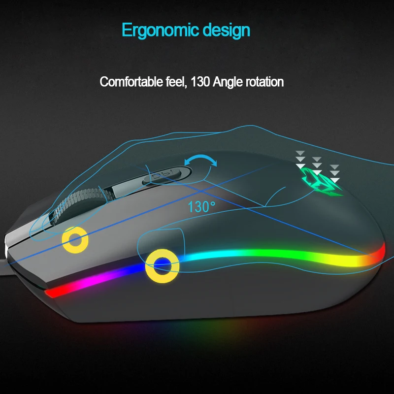 Mouse da gioco cablato colorato per Computer Mouse USB 4 pulsanti Mouse da 1000DPI Notebook Desktop Gamer Mause Office Internet cafe