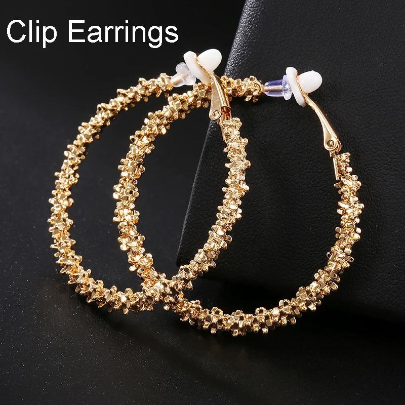 2021 Trendy Vintage Big Round Hoop Clip on Earrings for Women Fashion Statement Punk Charm Non Pierced Earrings Party Jewelry