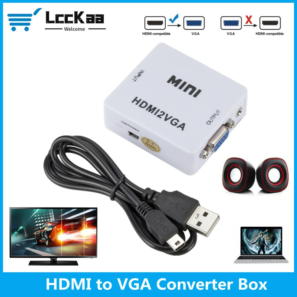 LccKaa HD 1080P HDMI-compatible to VGA Converter With Audio HDMI2VGA Adapter Connector For PC Laptop to HDTV Projector Converter