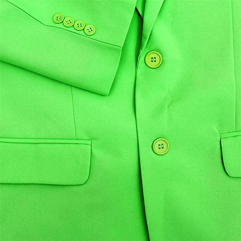 Luminous Green Two Buttons Mens Party Suit Solid Color Leisure Suit for Holiday Party Two Pieces Suit Jacket with Tie & Pants