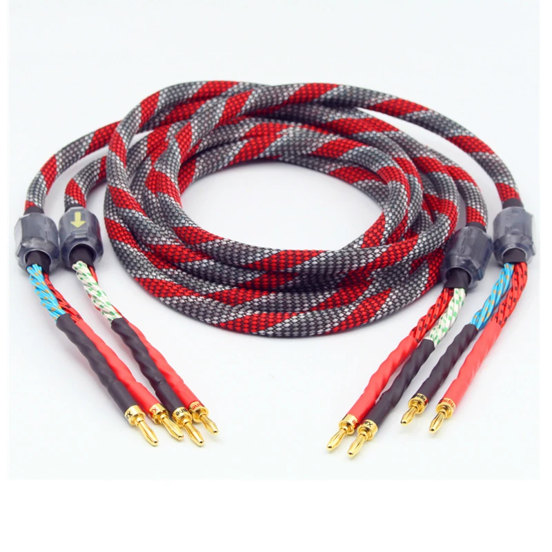 High Quality One Pair oxygen-free copper audio speaker cable HI-FI high-end amplifier speaker cable Banana head cable