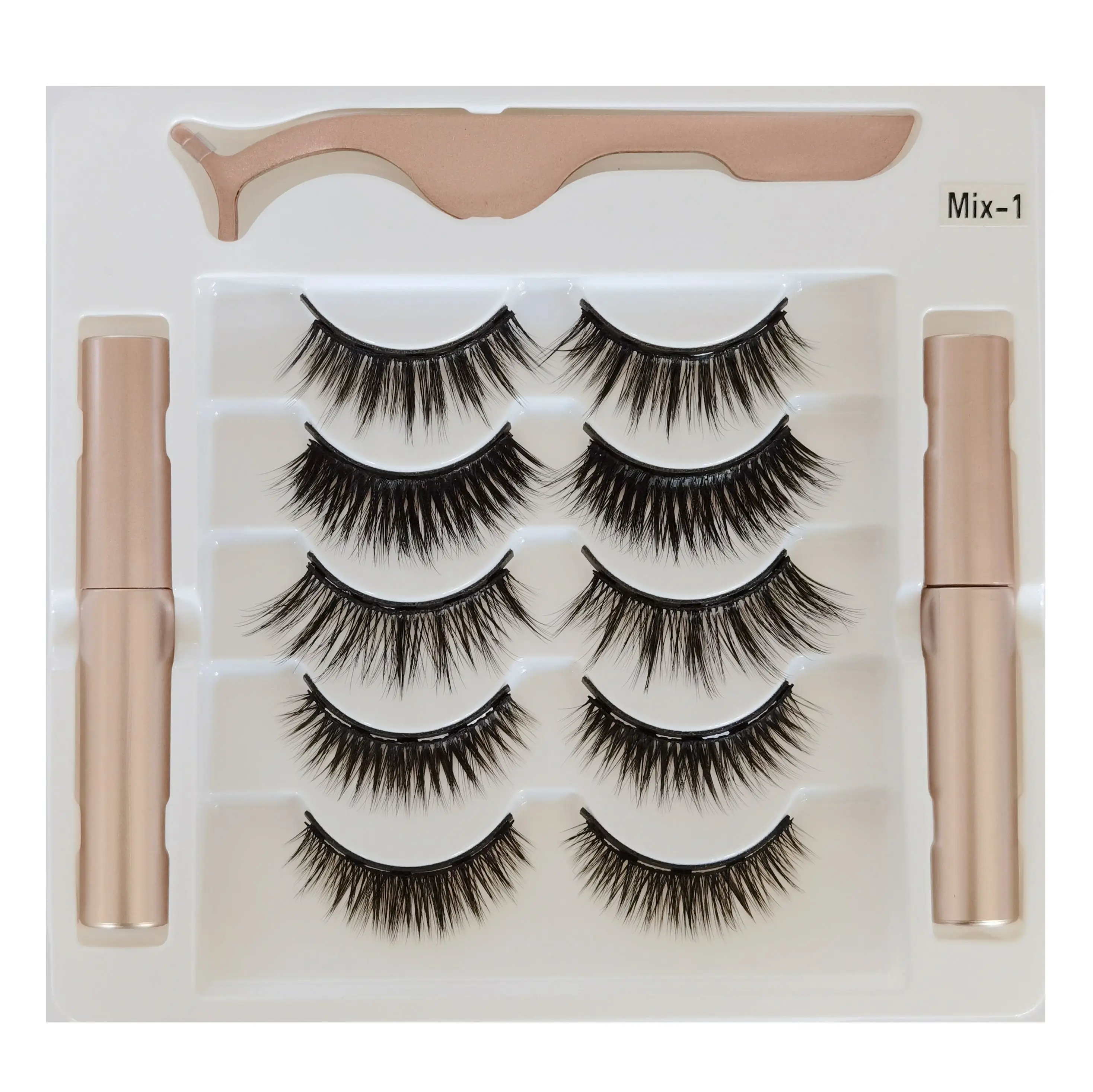 5 Pairs Magnetic Eyelashes Natural False Eyelashes Repeated  with 2 Tubes waterproof  Magnetic Eyeliner with Tweezer Makeup Set