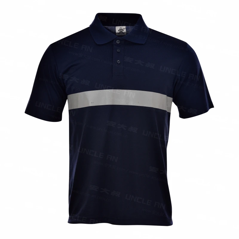 

Navy Blue Work Shirt Men Safety Polo shirt hi vis Workwear With Reflective Stripes