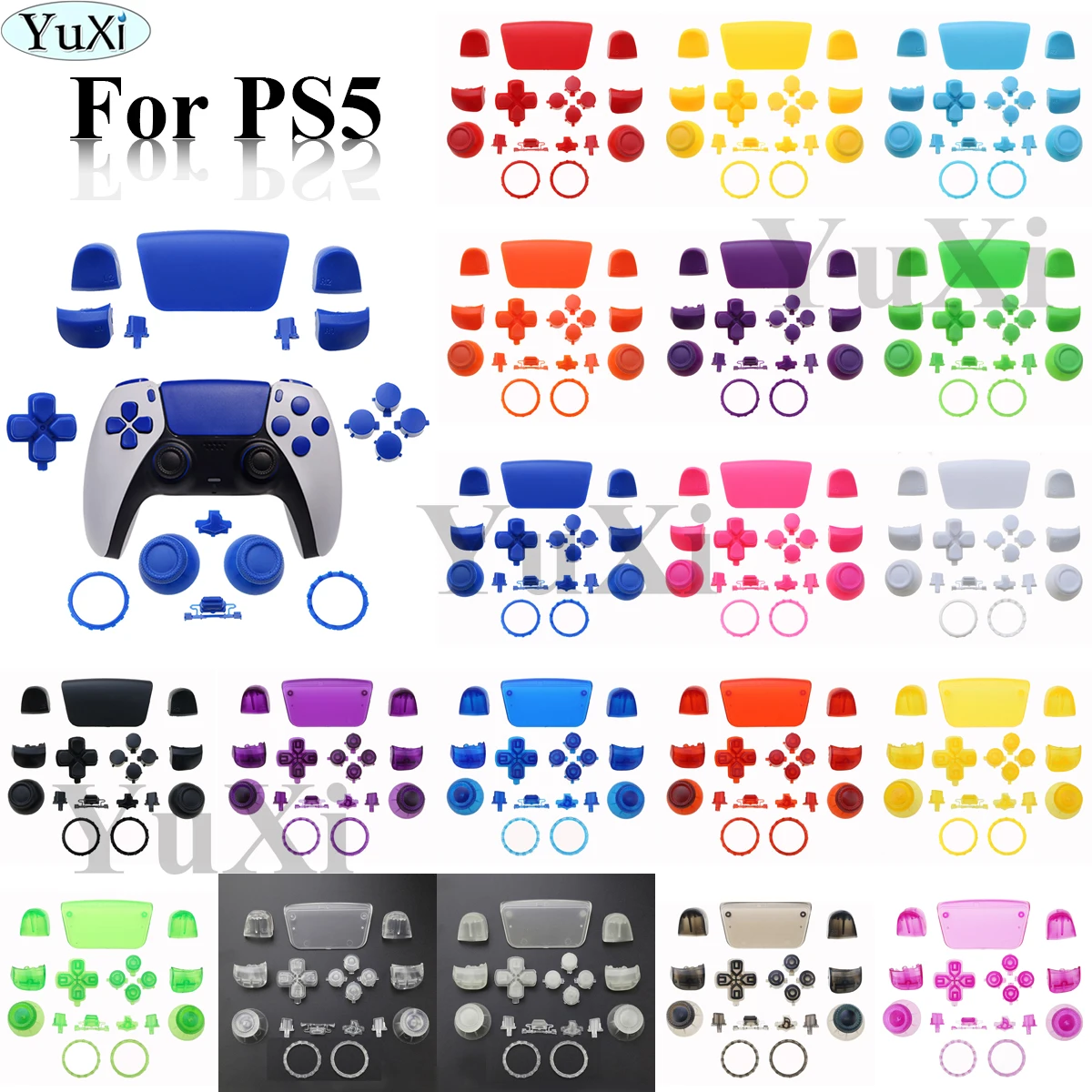 

YuXi Replacement Buttons Set D-Pad L1 R1 L2 R2 Trigger Button Key Accent Ring For PS5 Controller