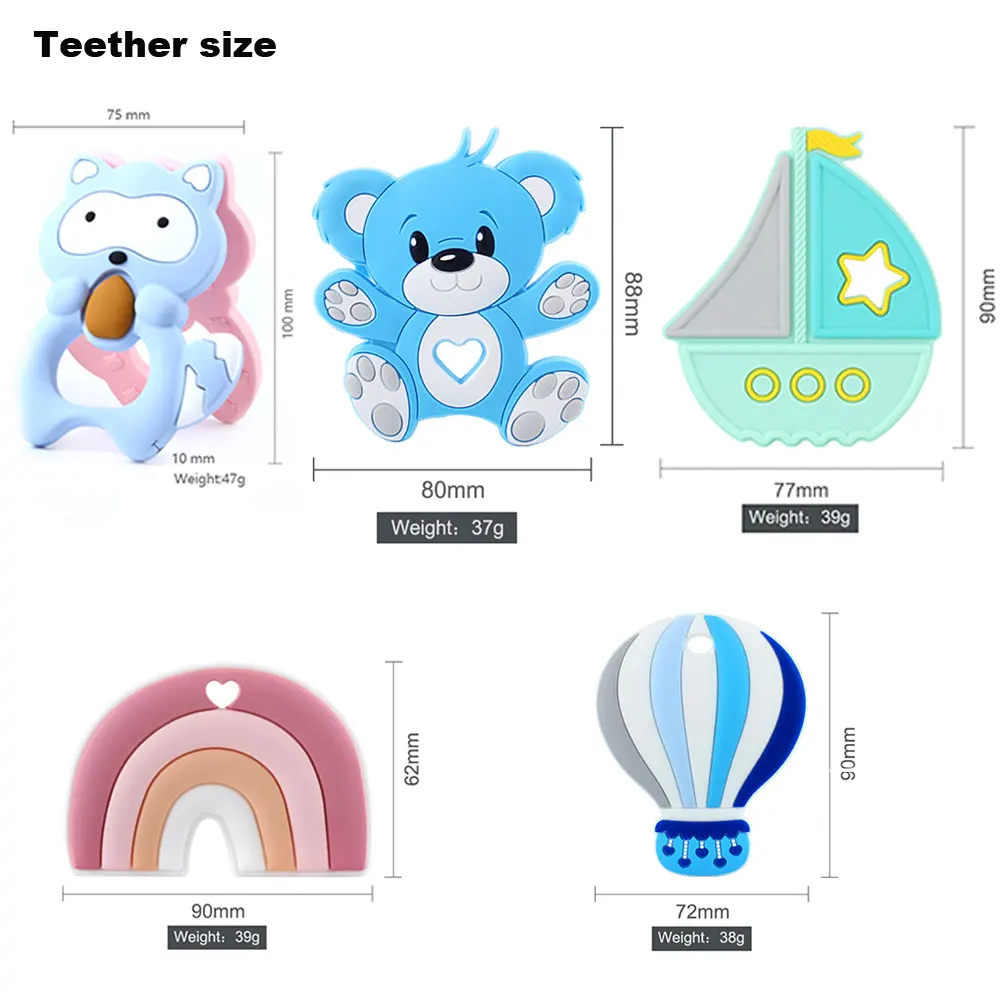 Baby Animal Teethers Beads Food Grade Teething Rod Cartoon Shape Pacifier Clips DIY Accessories Silicone Teethers Beads