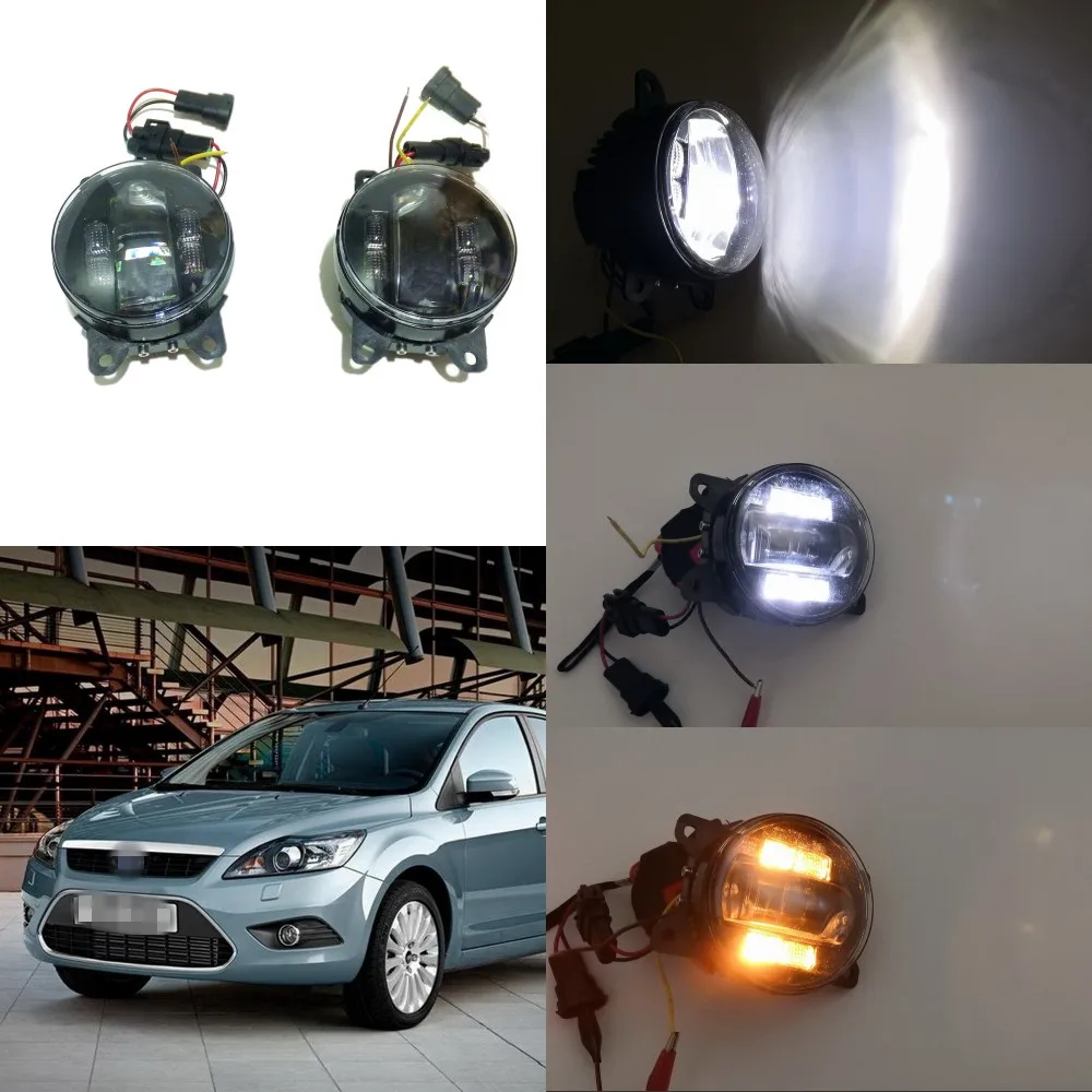 

July King 6000k 3000LM LED Fog Lamp Case for Ford Focus 2007-2014 etc, 20W Lens Fog Lamp + 6W DRL+ 4W Yellow Turn Signals