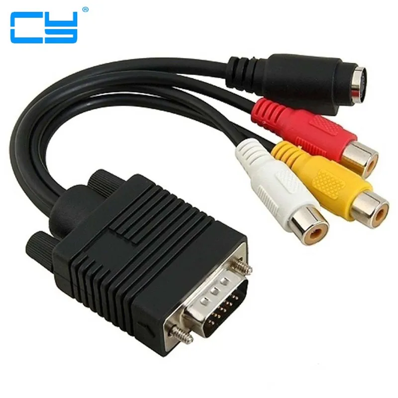 1pcs 15pin VGA para S-Video 3 RCA Composite AV TV Out Converter Adapter Cable para PC Portatil