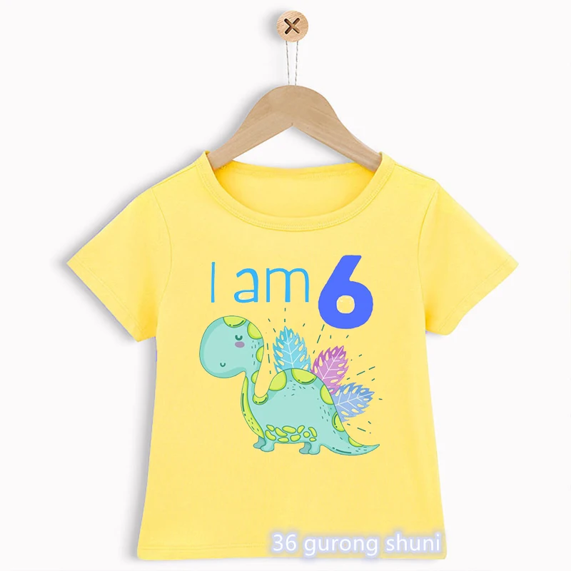 T-shirt for boys funny dinosaur animal birthday graphics 1 to 6 years old birthday gift costume for children yellow tshirt tops