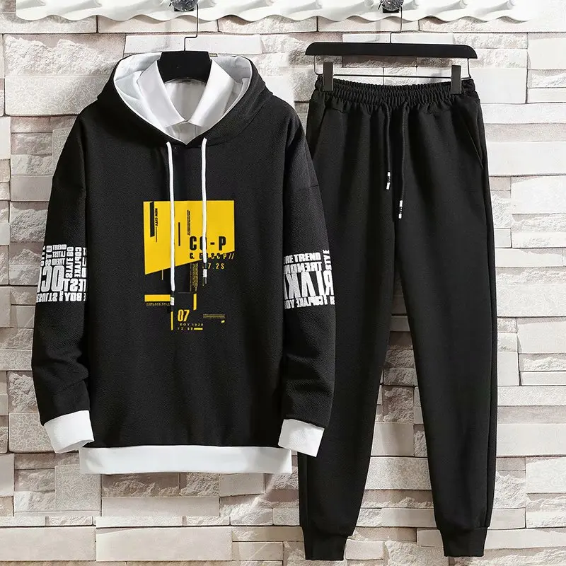 Spring Autumn Men's Sets Korean Style Long sleeve Hoodies+Solid color joggers Casual Pants Fashion 2 for Sets Men Clothing Sets