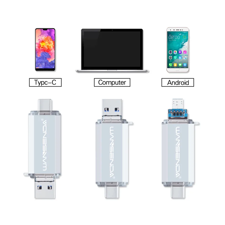 محرك أقراص فلاش من وانسيندا بسعة 128 جيجابايت وusb من النوع C محرك أقراص معدني بسعة 512 جيجابايت و256 جيجابايت و64 جيجابايت و32 جيجابايت و16 جيجابايت محرك أقراص ميموري 3 في 1
