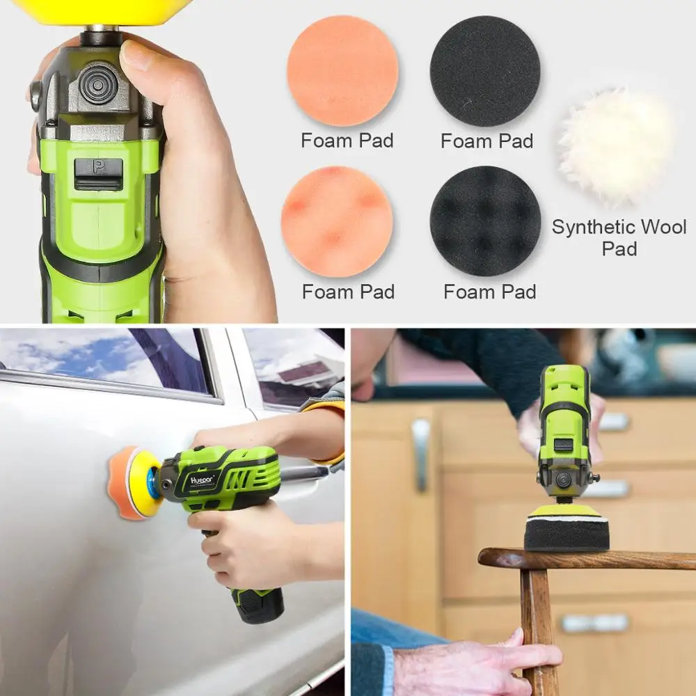 Huepar Electric Polisher Sander 3-inch Cordless Variable Speed Auto Polishing Machine Car Buffer Waxer Floor Sanding Waxing Tool