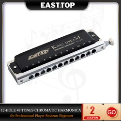 EASTTOP T1248K 12-Hole 48 Tones Chromatic Black Harmonica Key of C for Professional Player Students Beginner