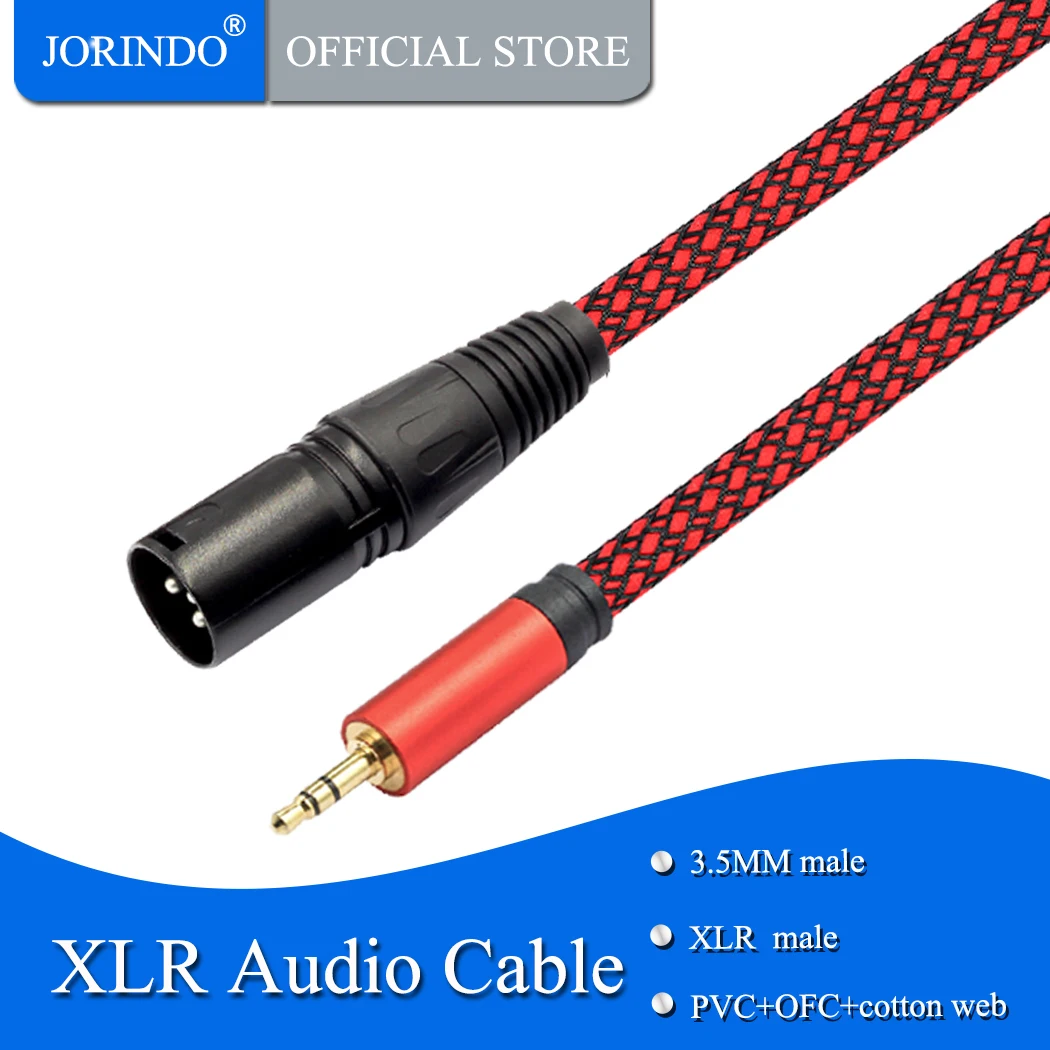 JORINDO 5M/16.4FT 3.5MM male plug extended to canon 3-pin audio microphone cable for notebook connection mixer line