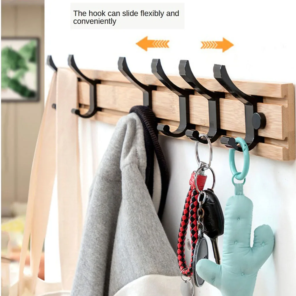 Bamboo Board Coat Rack Hanger, Available Hooks for Bags Clothes in Hallway Entryway Bedroom Bathroom