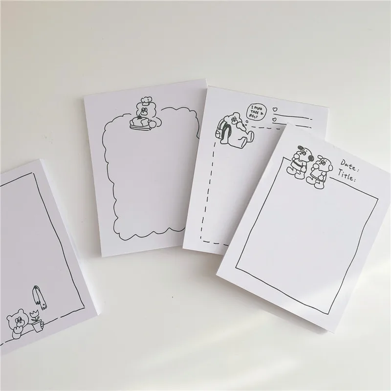 Korean Ins Cartoon Bear Square Frame Memo Pad 50 Sheets Long Style Note Paper Message Paper To Do List Kawaii Notepad Stationery