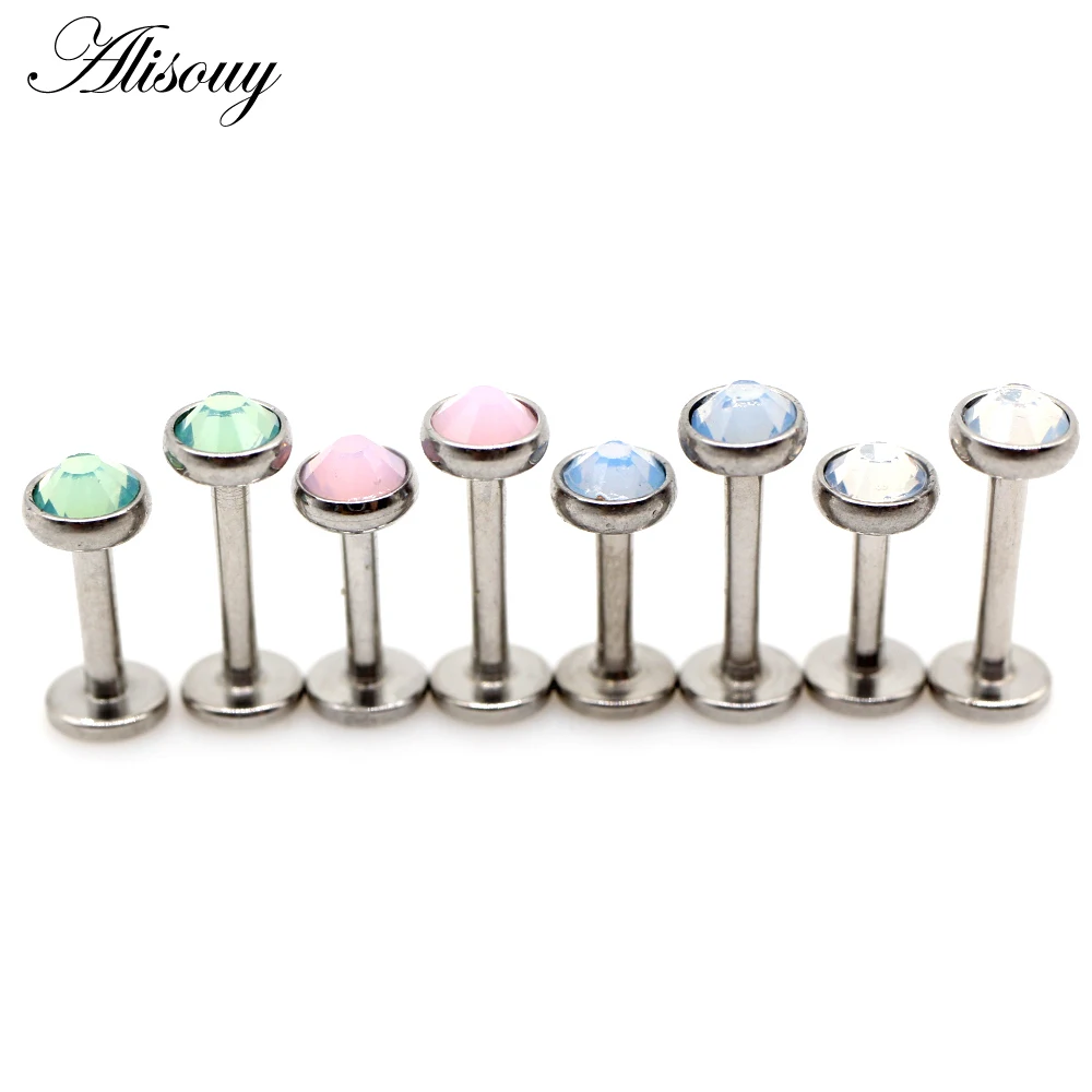 Alisouy 1pc Opal Labret Tragus Cartilage Earring 16G Punk CZ Zircon Round Tragus Lip Ring Monroe Ear Cartilage Earring Piercing