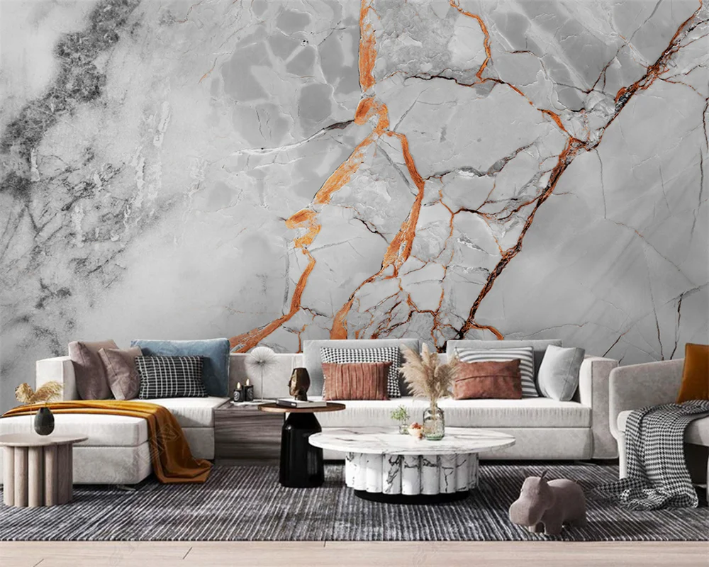 beibehang Customized modern minimalist light luxury golden abstract landscape marble TV background papel de parede wallpaper